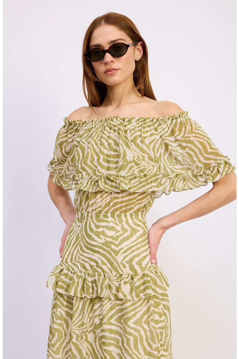 Skylar Off-the-Shoulder Midi Dress, Alternate, color, OFF WHITE CHARTREUSE