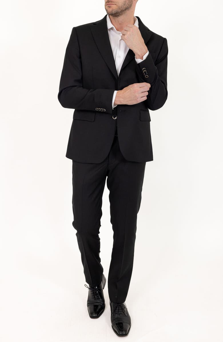 PINO BY PINOPORTE Solid Stretch Wool Suit, Main, color, Black