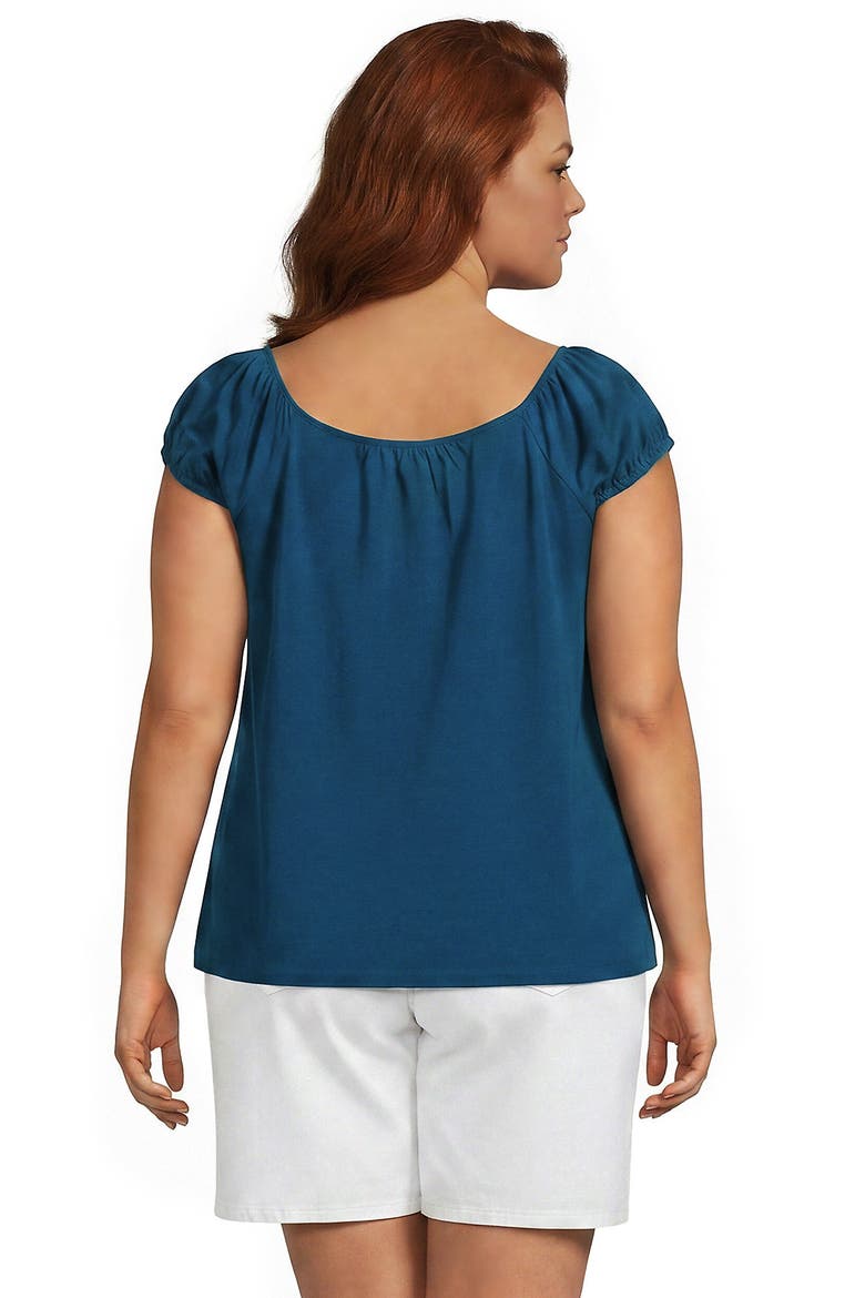 Plus Size Sleeveless Lightweight Jersey Pintuck Button Front Blouse, Alternate, color, Baltic Teal