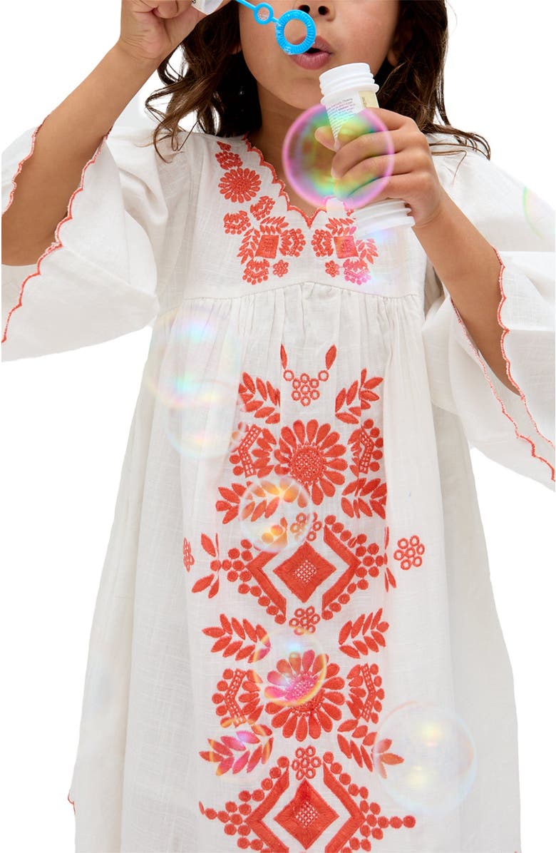 Raffya Kids Arabella V- Neck Embroidered Dress, Alternate, color, White