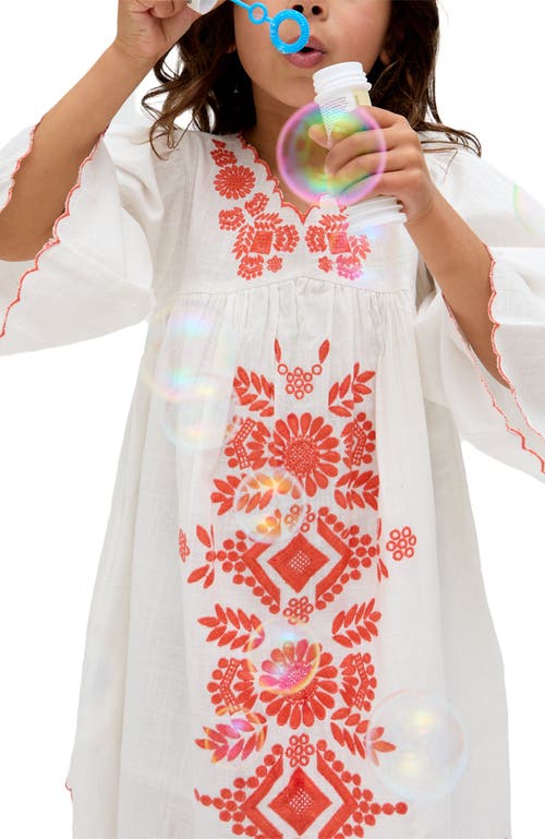 Raffya Kids Arabella V- Neck Embroidered Dress In White