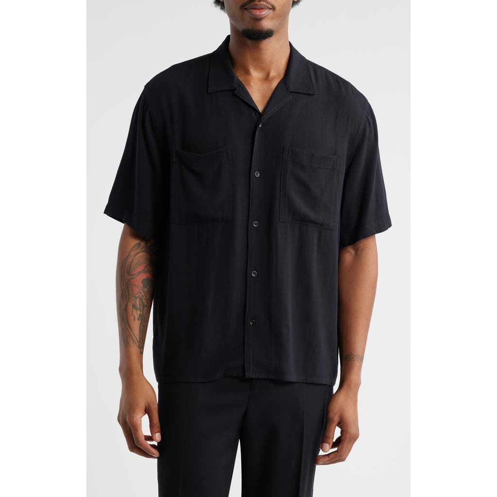 Open Edit Solid Camp Shirt In Black