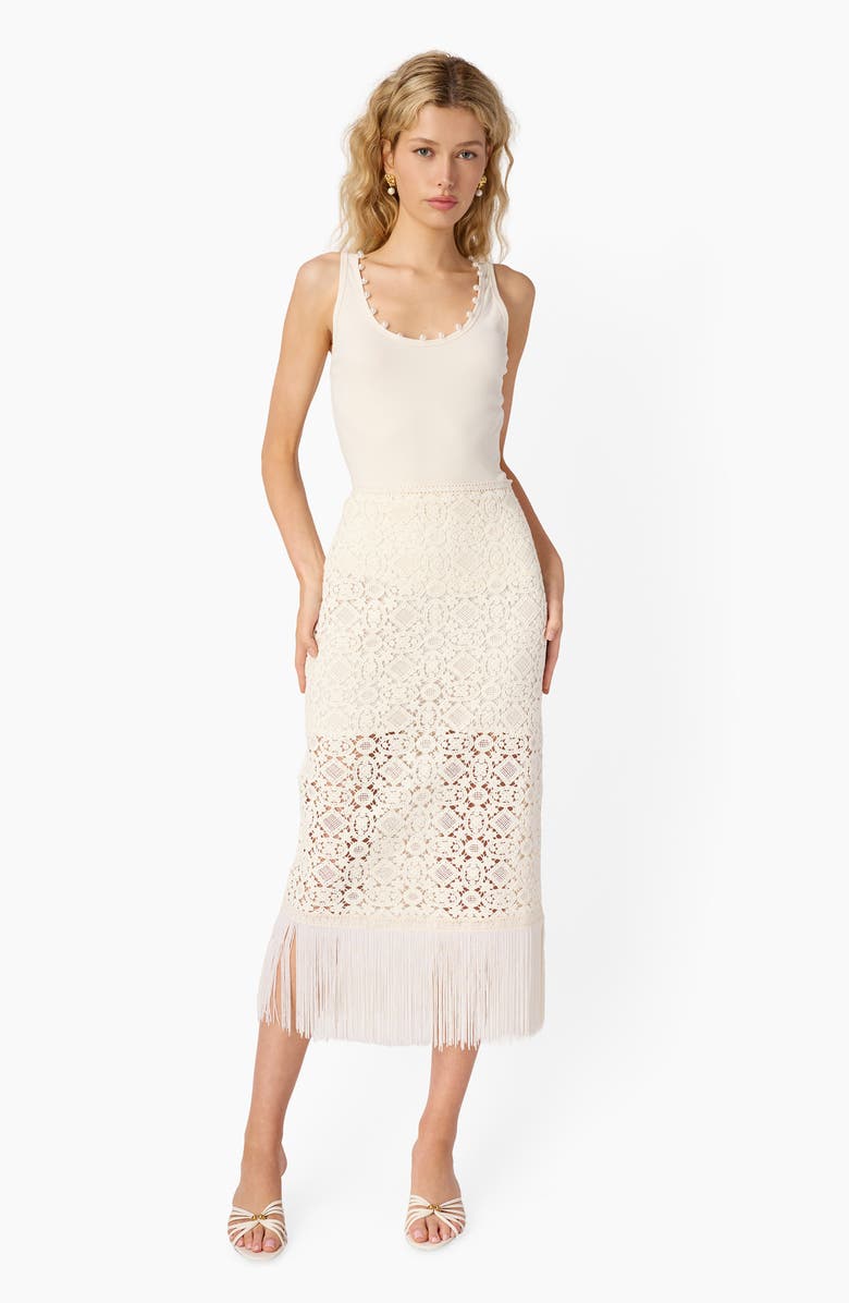 CAMI NYC Veezia Fringe Hem Open Stitch Midi Skirt, Alternate, color, Ceramic