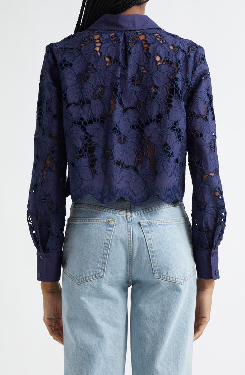 L'AGENCE Seychelle Cutwork Crop Shirt, Alternate, color, Navy