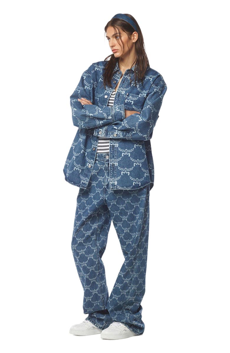 MCM Lauretos Monogram Denim Shirt, Alternate, color, Indigo