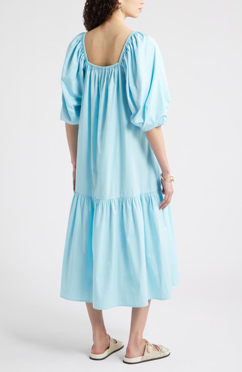 Nordstrom Square Neck Puff Sleeve Cotton Midi Dress, Alternate, color, Blue Atomizer