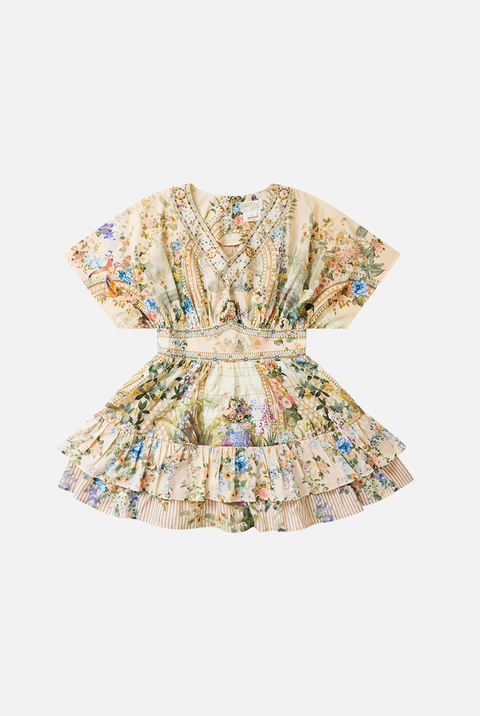 Kids V Neck Mini Dress W Layered Frill Hem