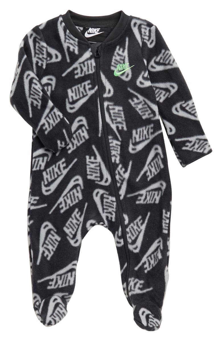 Nike Allover Swoosh Print Microfleece Footie, Main, color, Dark Smoke Gray