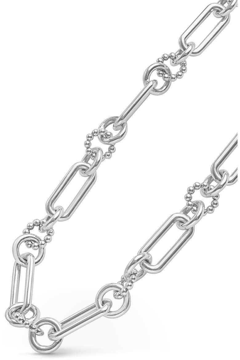 Large Sterling Silver Caviar Link Necklace, Alternate, color, SILVER