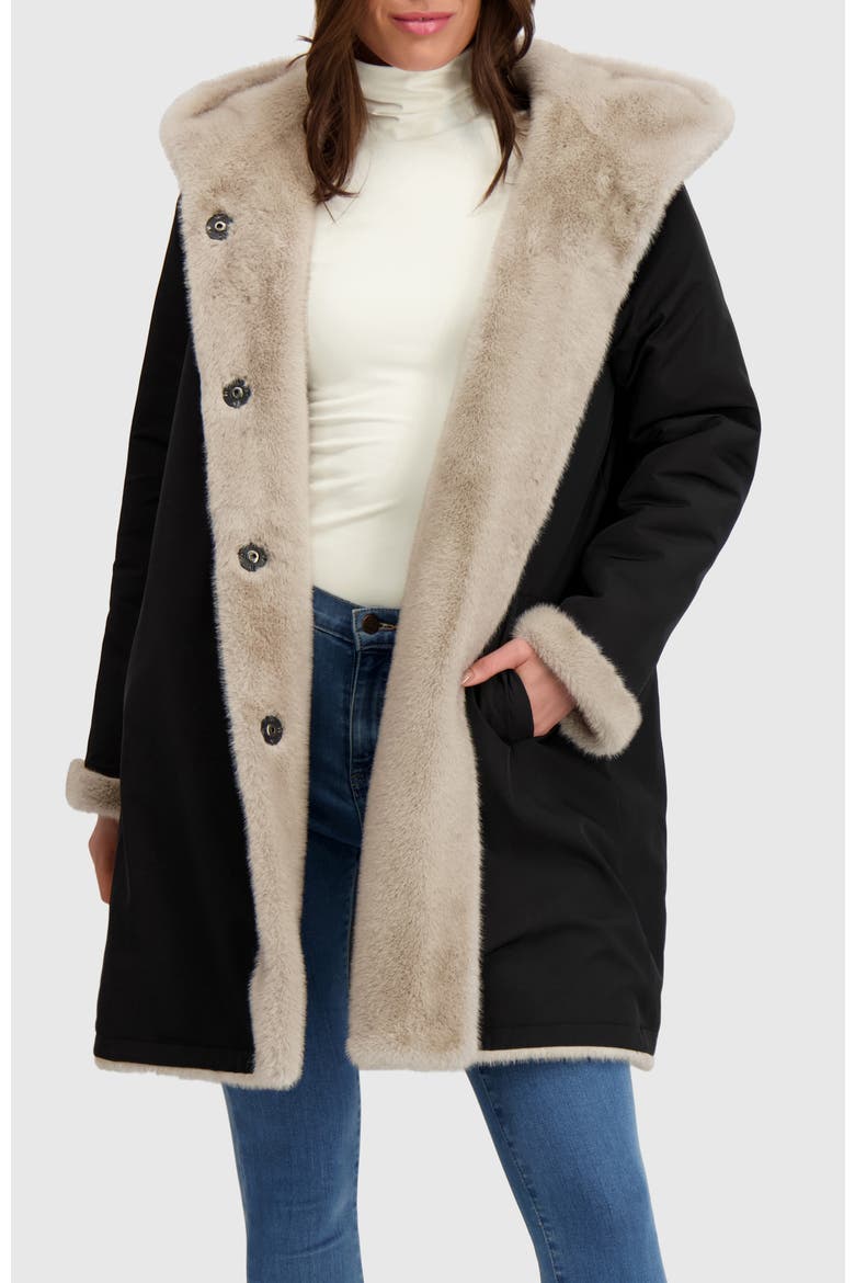Fur-Free Mink (Faux Fur) Parka, Reversible, Alternate, color, SILVER BLUE/BLACK