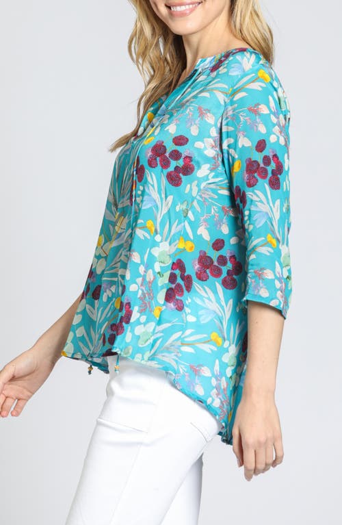 Apny Print Tassel Split Neck Chiffon Top