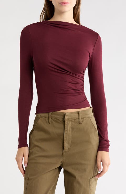 Ruched Boat Neck Top
