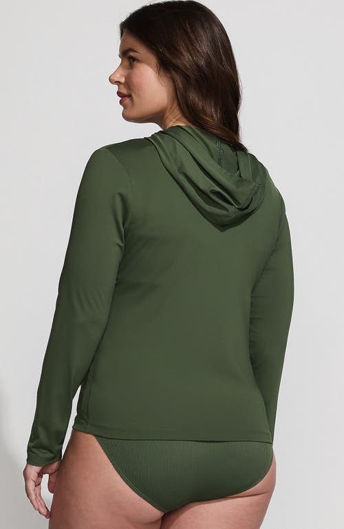 Lands' End Long Sleeve Hooded Full Zip Upf 50 Rash Guard In Rich Olive Green