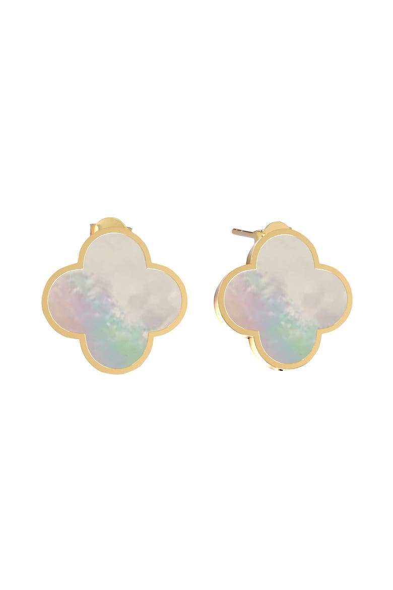 Mother-of-Pearl Clover Stud Earrings, Main, color, GOLD/ WHITE