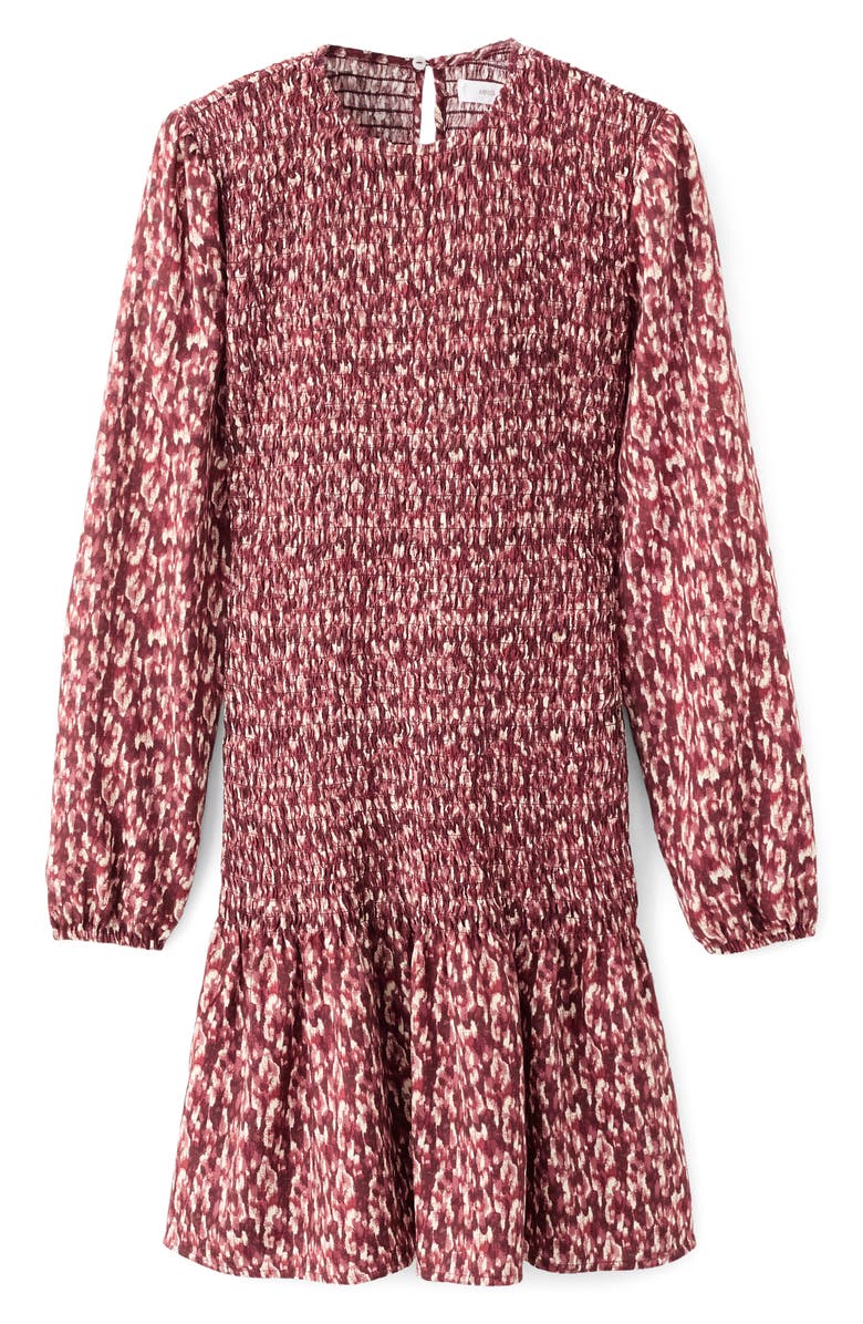 MANGO TEEN Smocked Long Sleeve Dress, Alternate, color, Maroon