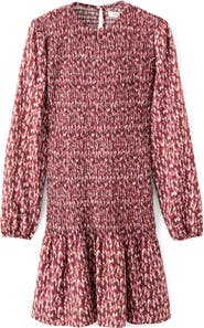 MANGO TEEN Smocked Long Sleeve Dress