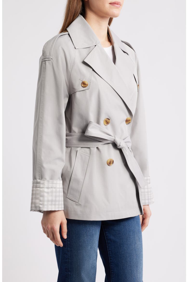 Water Resistant Gingham Cuff Double Breasted Trench Coat, Alternate, color, STONE