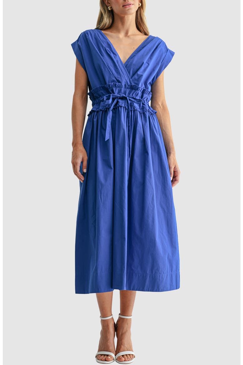 V-Neck Tie Waist Midi Dress, Main, color, COBALT