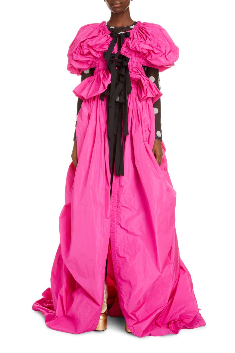 Rama Puff Sleeve Tie Front Gown, Main, color, FUCHSIA