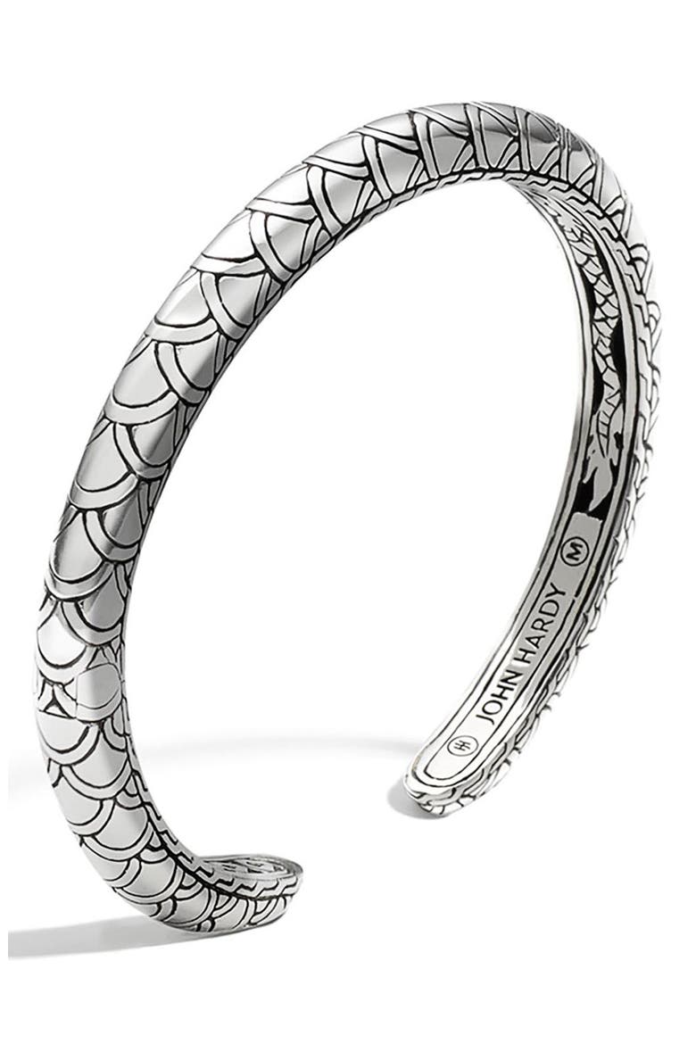 Sterling Silver Naga Scale Slim Cuff, Main, color, SILVER