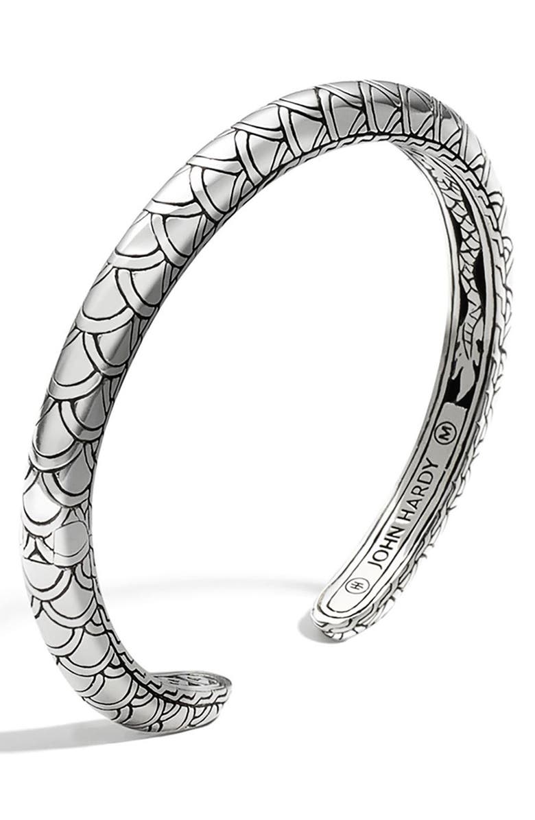 John Hardy Sterling Silver Naga Scale Slim Cuff, Main, color, 