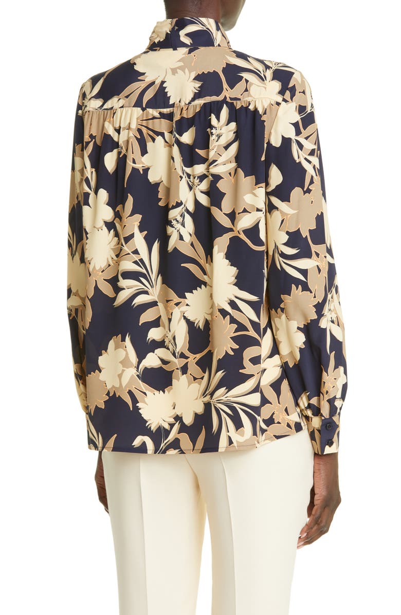 ST. JOHN Floral Print Tie Neck Silk Blend Blouse, Alternate, color, 