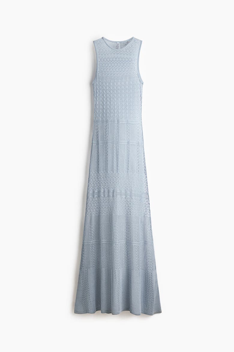 Crochet-look Maxi Dress, Alternate, color, Light blue