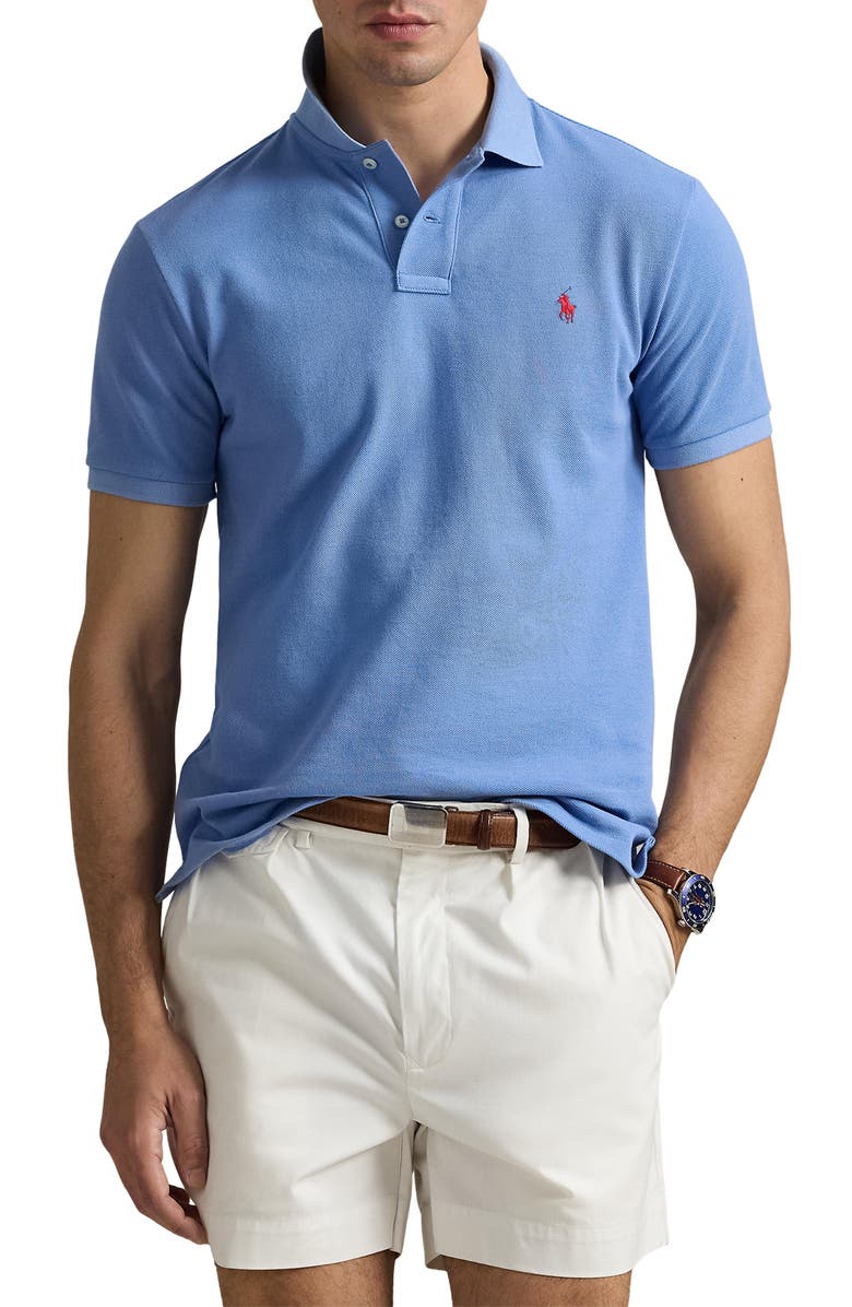 Polo Ralph Lauren The Iconic Solid Blue Cotton Piqué Polo, Main, color, 