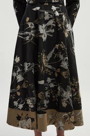 Karen Millen Floral Jacquard Tailored Full Midi Skirt