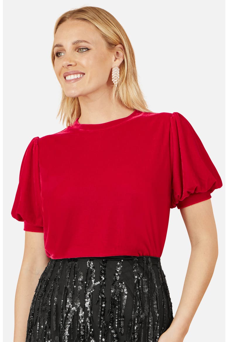 Velvet Puff Sleeve Top, Alternate, color, Red