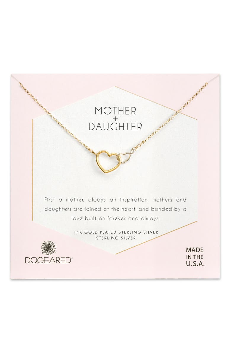 Dogeared Mother + Daughter Linked Hearts Necklace, Main, color,