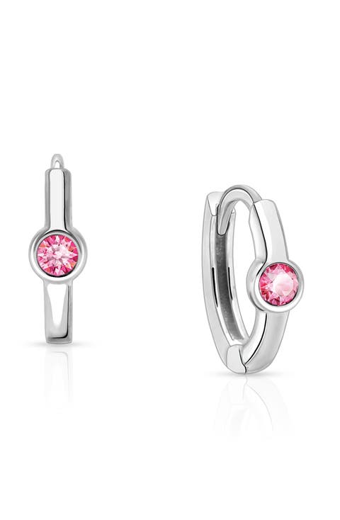 Sterling Silver 9mm Birthstone Huggie Hoops Earrings