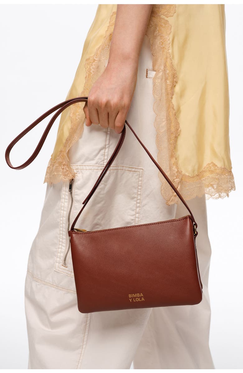 Bimba y Lola Mini Leather Triple Clutch Bag, Alternate, color, Nut