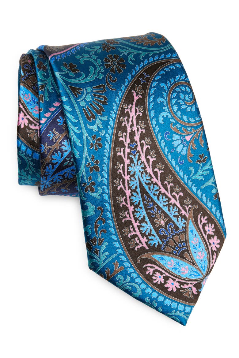Teal Paisley Quindici Silk Tie, Main, color, MD GRN FAN