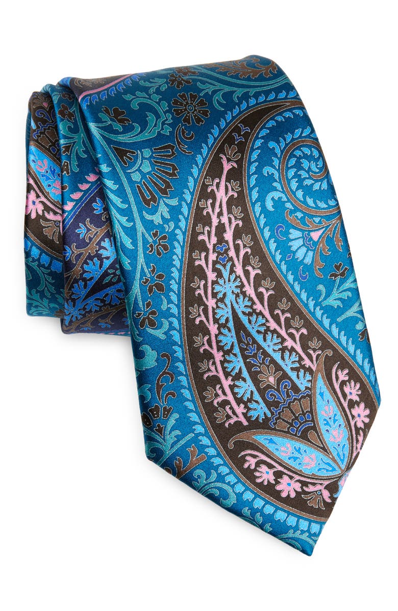 ZEGNA Teal Paisley Quindici Silk Tie, Main, color,