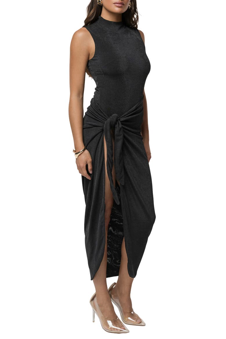 Aubree Tie Front Body-Con Midi Dress, Alternate, color, BLACK
