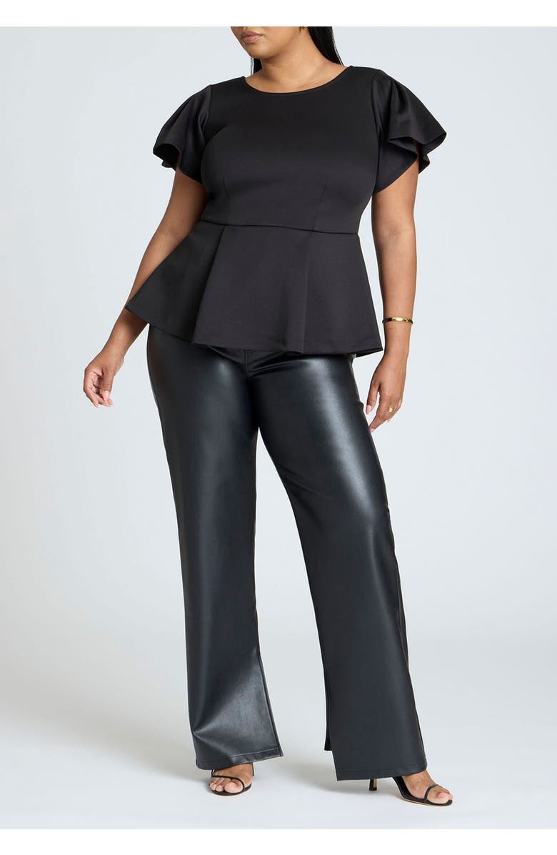 ELOQUII Flare Sleeve Peplum Top, Alternate, color, Black