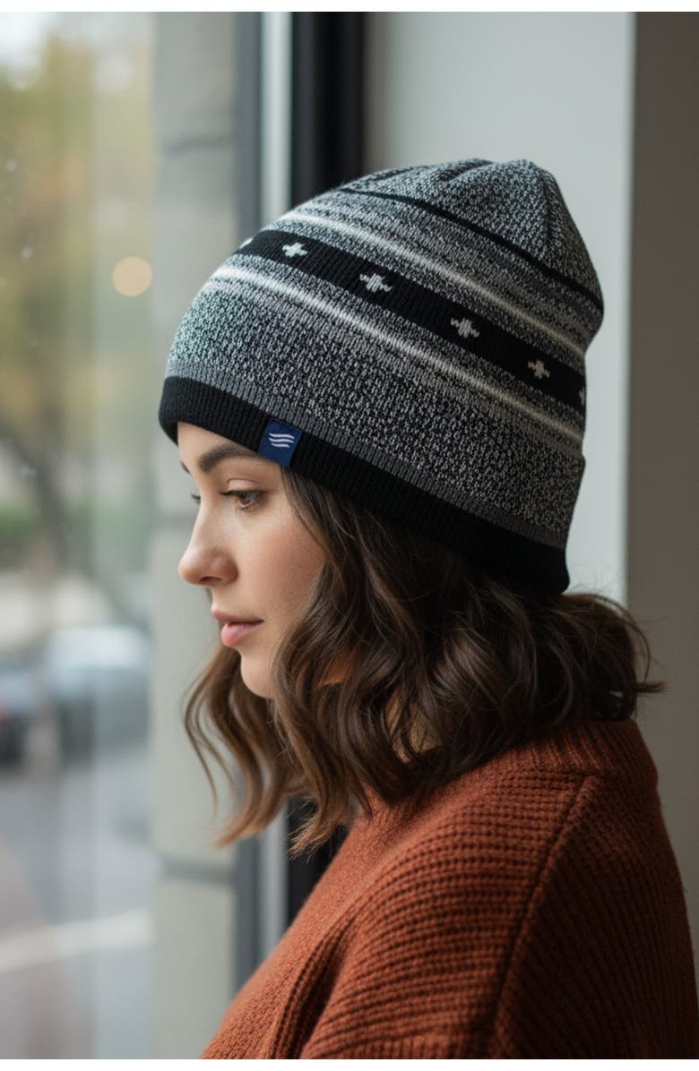 United By Blue The Merino Wool Slouchy Modern Fair Isle Beanie, Alternate, color, Black