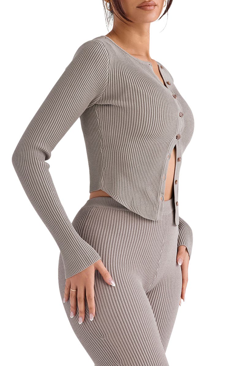 HOUSE OF CB Sylvia Ribbed Cardigan, Alternate, color, Taupe