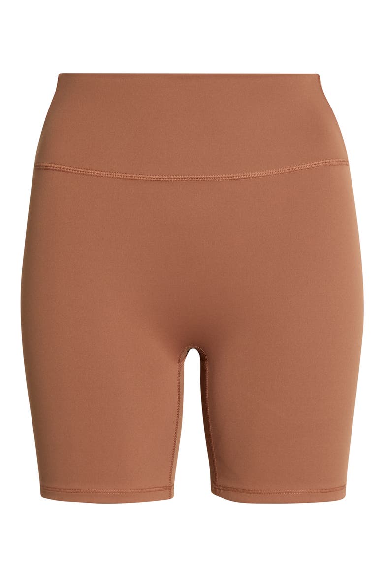 Shine Bonded Waist Bike Shorts, Alternate, color, CAROB