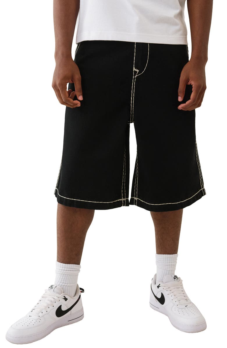 True Religion Bobby Rope Stitch Relaxed Denim Shorts, Main, color, Black Rinse