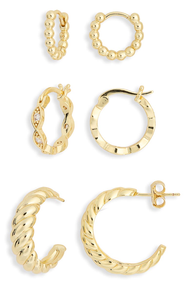 Textured Mixed Hoop Earrings, Main, color, GOLD