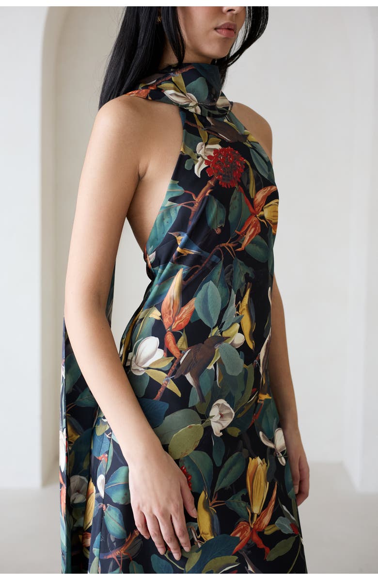 Vasiliki Maliya Feather Dress in Nocturne Botanica, Alternate, color, Nocturne Botanica