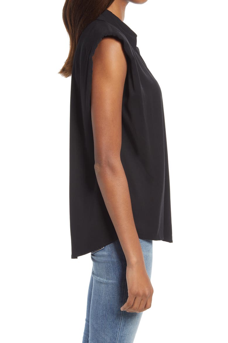 Shoulder Pad Sleeveless Button-Up Top, Alternate, color, BLACK