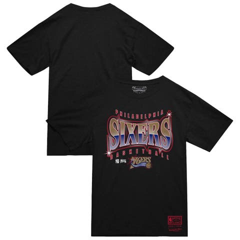 Men's Mitchell & Ness  Black Philadelphia 76ers Worldwide Collection Glow Up T-Shirt