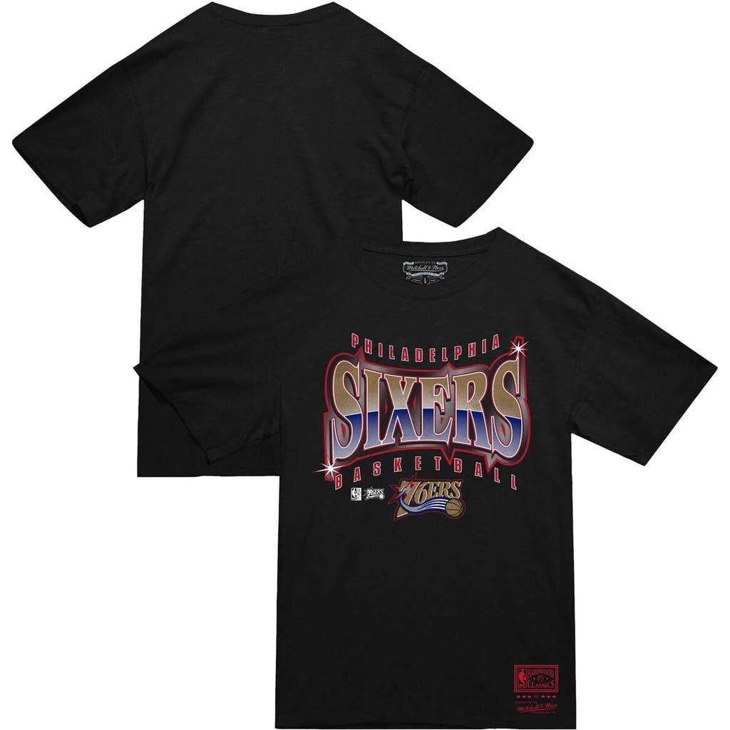 Mitchell & Ness Black Philadelphia 76ers Worldwide Collection Glow Up T-shirt