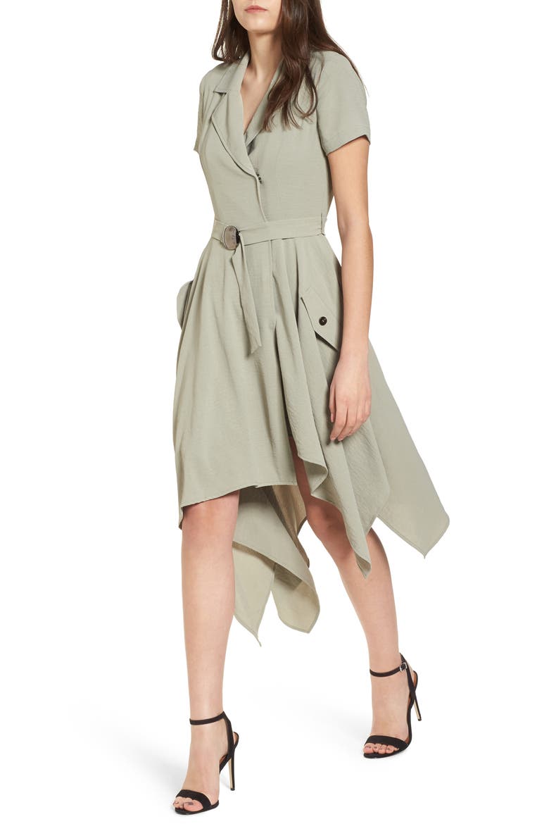 Chriselle x J.O.A. Asymmetrical Trench Dress, Main, color, SAGE