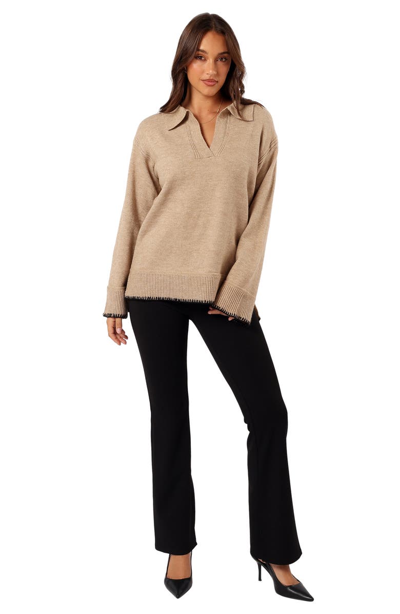 Petal & Pup Elise Blanket Stitch Johnny Collar Sweater, Alternate, color, Taupe