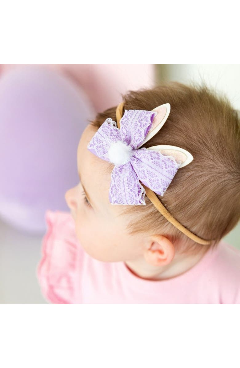 Sweet Wink Lavender Lace Easter Bunny Bow Baby Headband, Alternate, color, 
