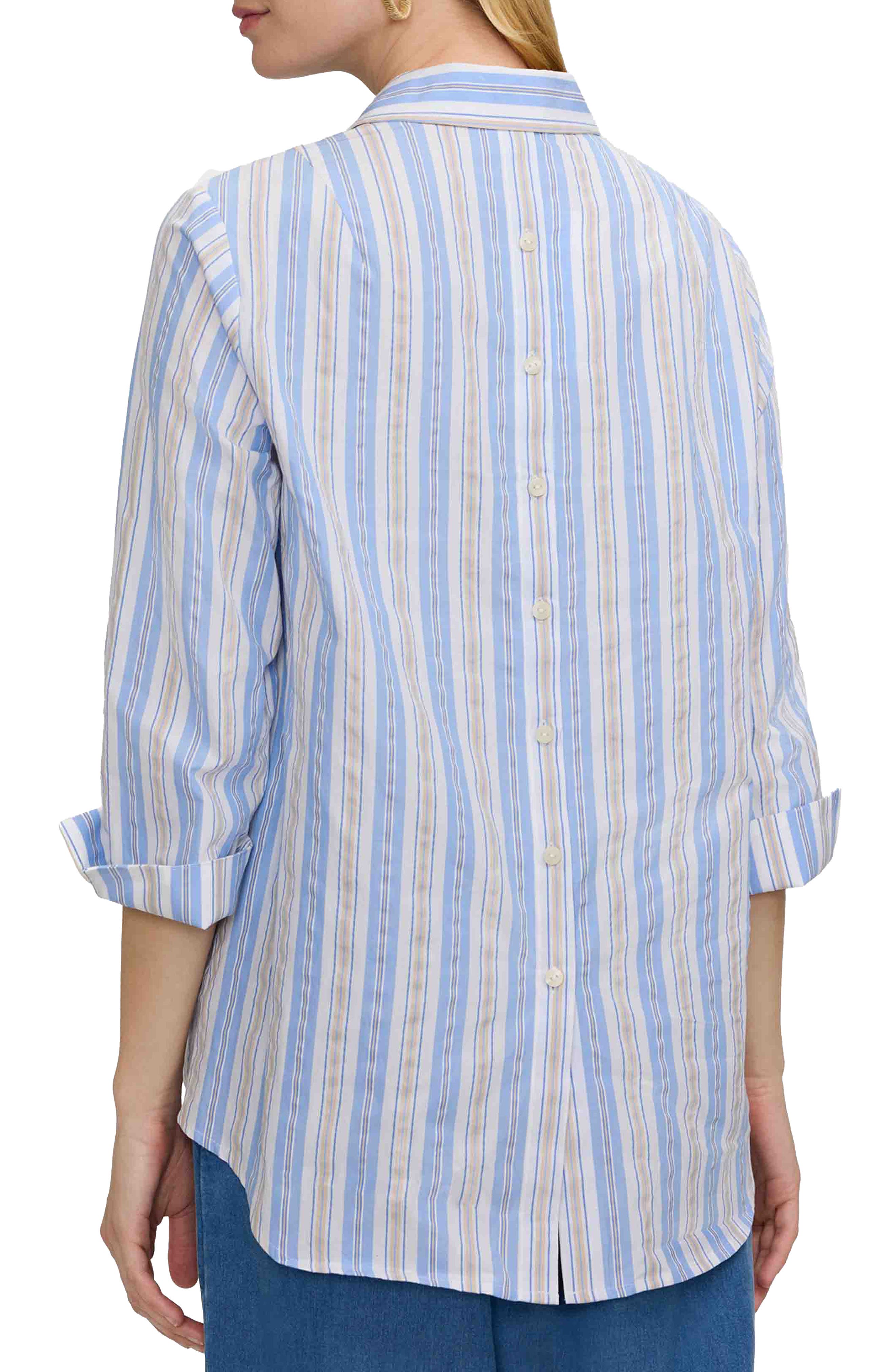 Therese Stripe Button Back Cotton Seersucker Popover Shirt - image 2